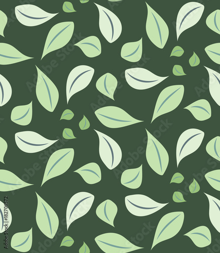 Spring seamless pattern with young foliage. The leaves and branches of trees. Vector.