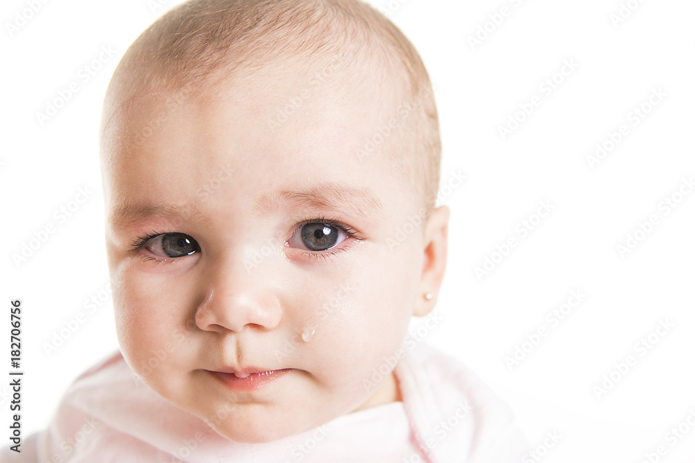 Portrait of crying young baby on white background Portrait of crying young baby on white background