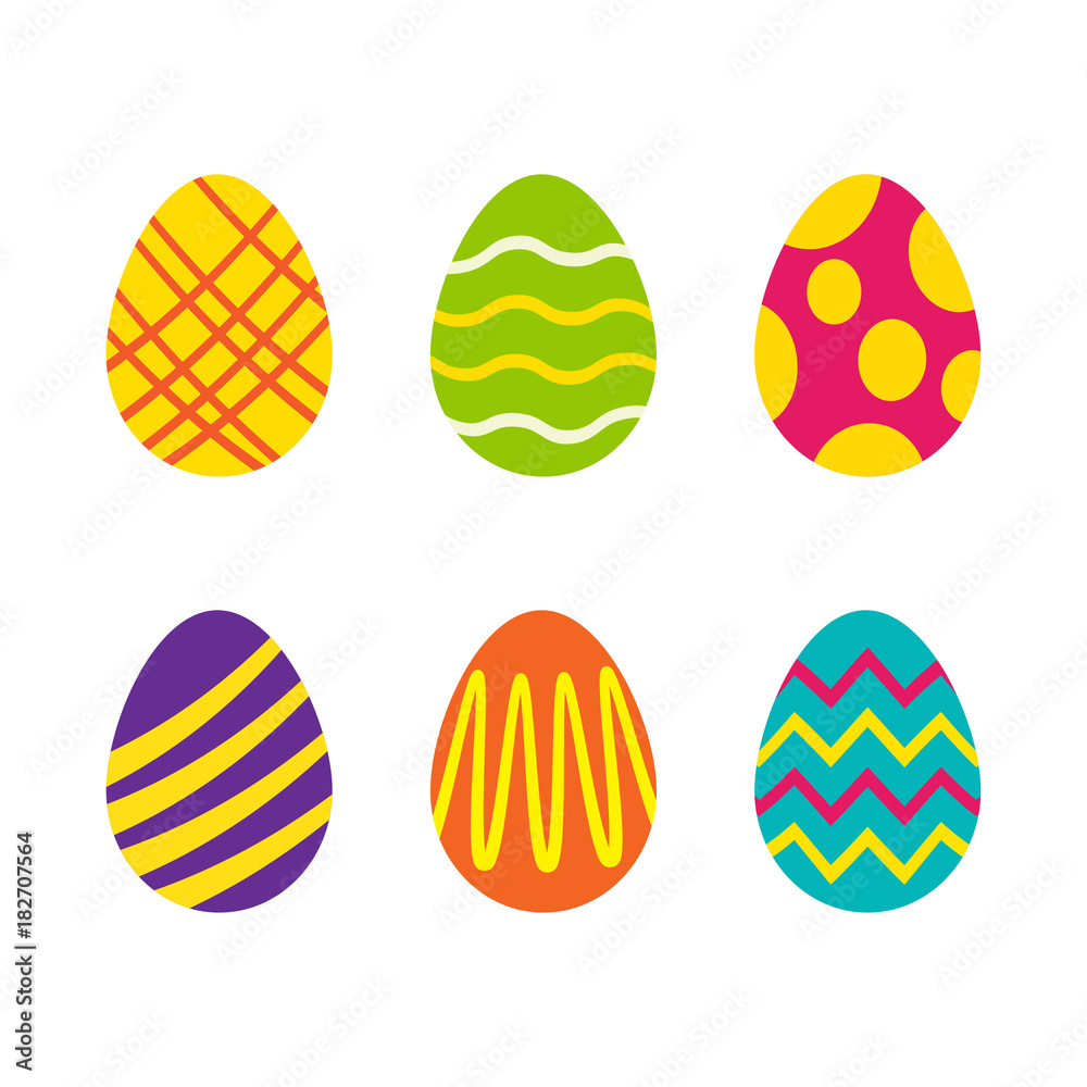 Set of Easter eggs with different texture on a white background
