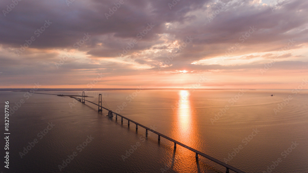 View from above of bridge at sunset
Storebæltsbroen,  Great Belt Bridge 