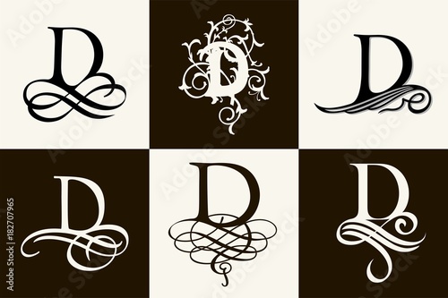 Vintage Set . Capital Letter D for Monograms and Logos. Beautiful Filigree Font. Victorian Style. photo