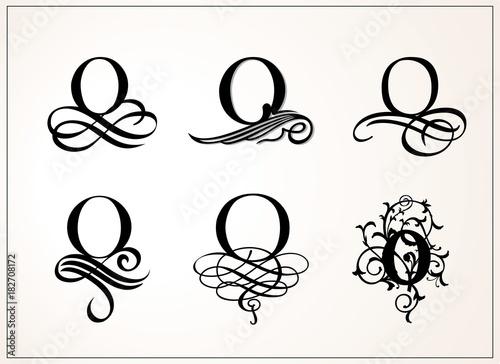 Vintage Set . Capital Letter O for Monograms and Logos. Beautiful Filigree Font. Victorian Style.