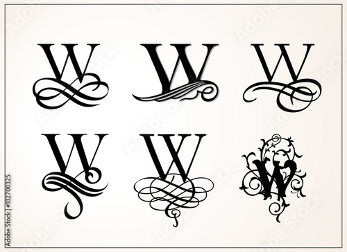 Vintage Set . Capital Letter W for Monograms and Logos. Beautiful Filigree Font. Victorian Style.