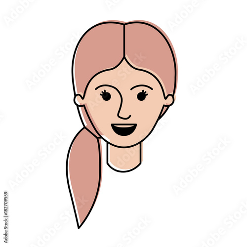 female face with pigtail hair in watercolor silhouette vector illustration
