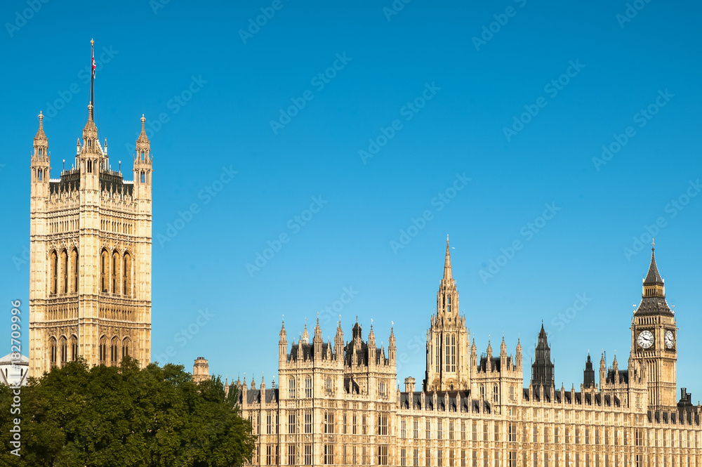 Big Ben, England, view against the blue sky
