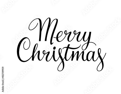 Merry christmas text. Vector illustration. Black and white calligraphic lettering design and xmas greeting card template. EPS 10.