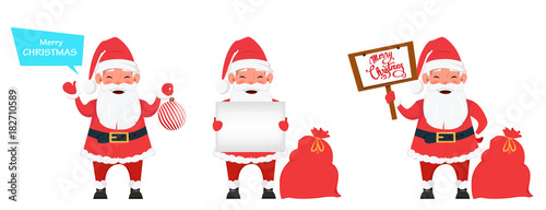 Set of smiling Santa Claus, three poses