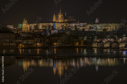 Prague castle in autumn dark night