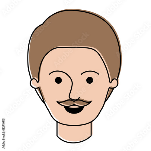 male face with short hair and moustache in watercolor silhouette vector illustration