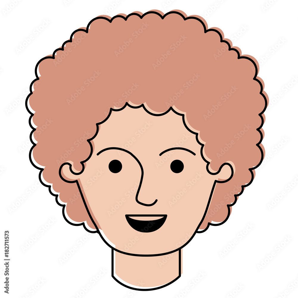 male face with curly hair in watercolor silhouette vector illustration