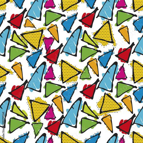 Antonio Gaudi mosaic. Triangle hand drawn vector seamless pattern.