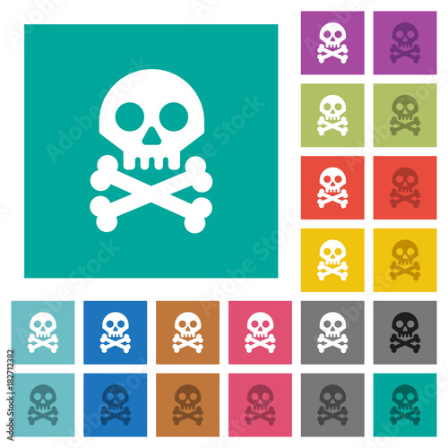 Skull with bones square flat multi colored icons