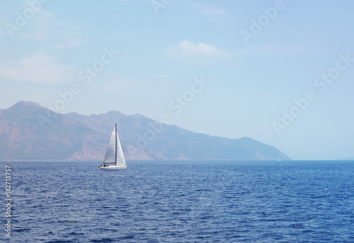 Yacht in the sea. Sea landscape with yachts.