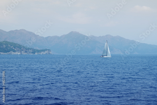 Yacht in the sea. Sea landscape with yachts.