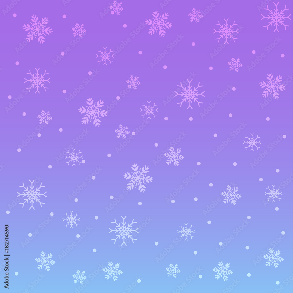 Vector and illustration cute background of snowflake, snowfall and star pattern on pastel purple, blue and pink shading color for Winter, Christmas, New year and Unicorn concept