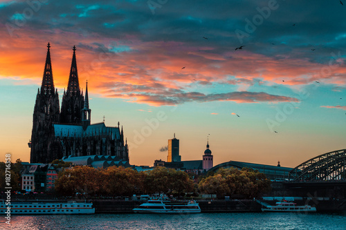 The sunset sky over Domsky cathedral in Cologne