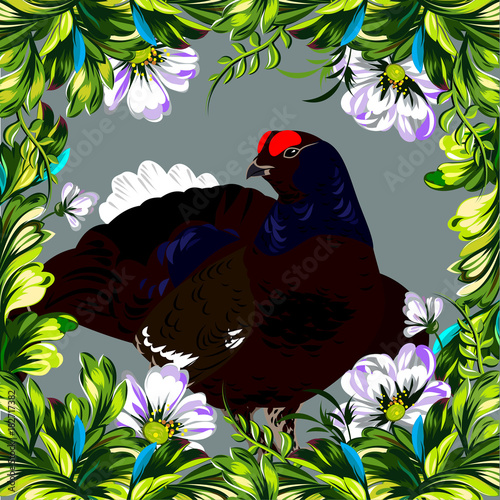 Black grouse in flowers