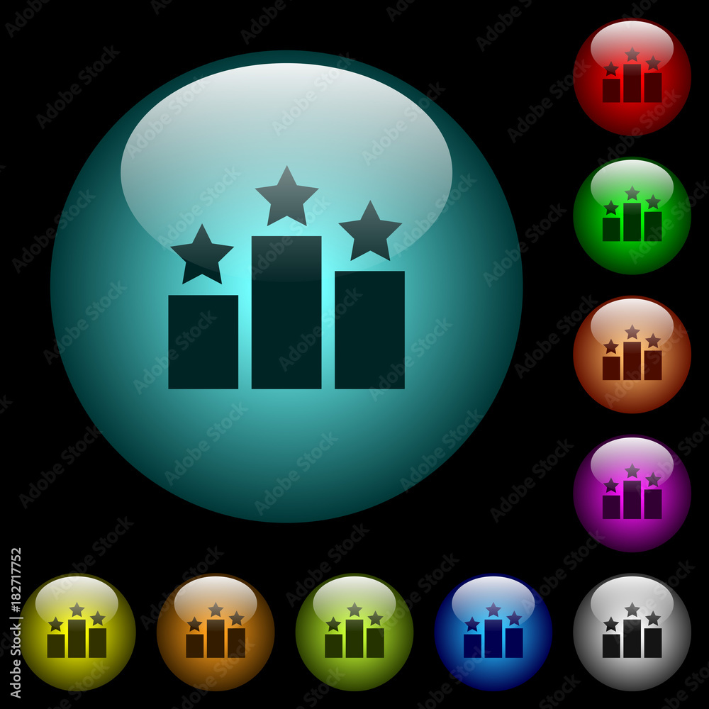 Ranking icons in color illuminated glass buttons
