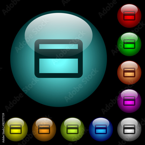 Single credit card icons in color illuminated glass buttons