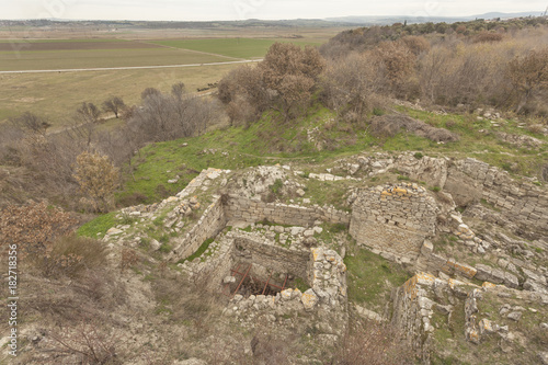 The view from Hisarlik (Troy) across the plain of Ilium to the Aegean Sea, Turkey photo