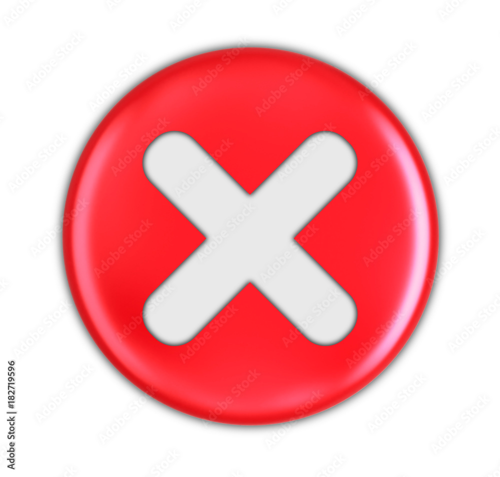 Button with cross. Image with clipping path Button with cross. Image with clipping path
