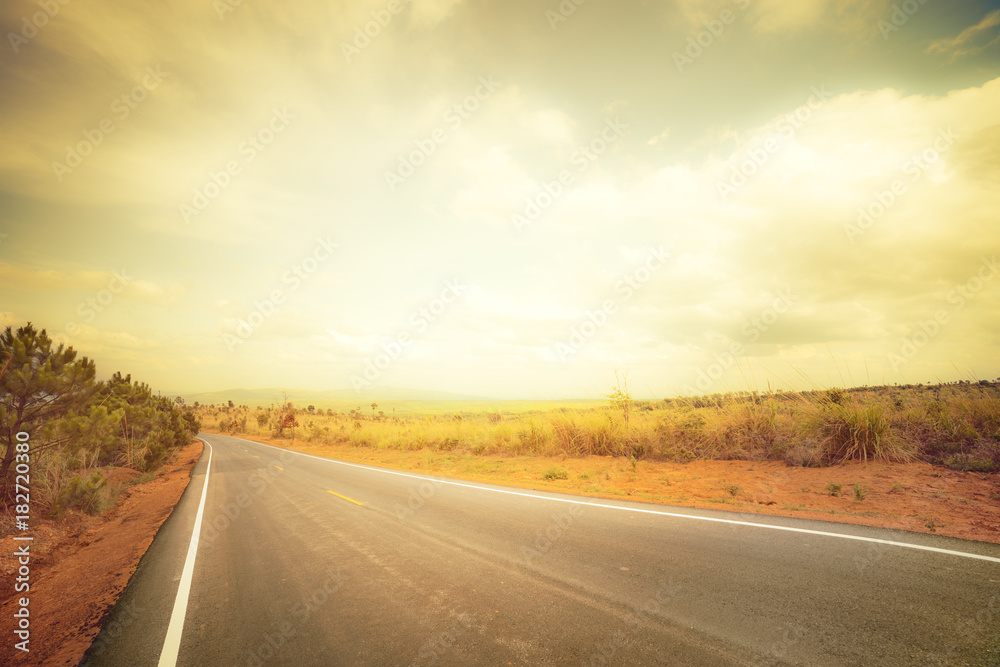 Naklejka premium Asphalt road in rural with retro color