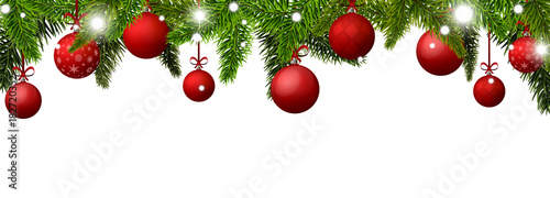 New Year banner with red Christmas balls. Vector illustration