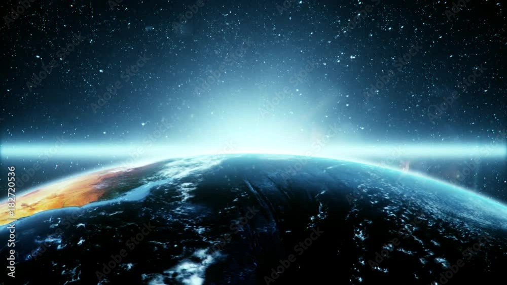 3D Earth in DayLight Close Up with Rising Sun Intro Logo Background