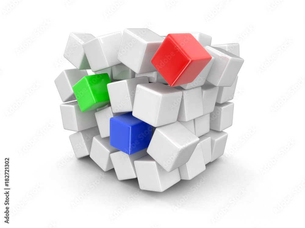 Cube falls apart. Image with clipping path Cube falls apart. Image with clipping path
