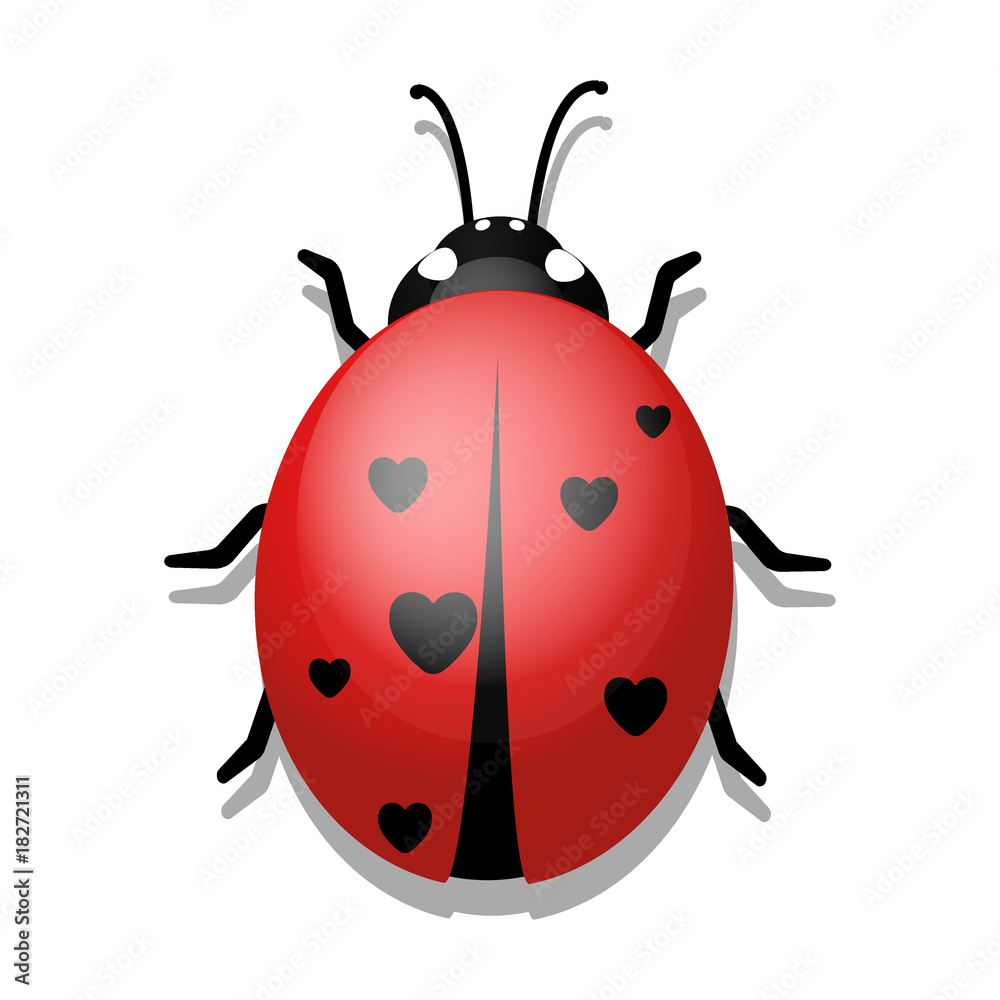Naklejka premium Ladybug with Hearts on White Background.