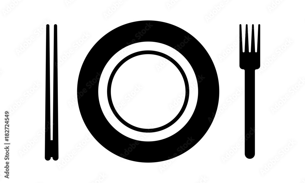 Fine Dine Plate Icon. Illustration of Fork, Chopsticks and Plate Fine Dine Plate Icon. Illustration of Fork, Chopsticks and Plate