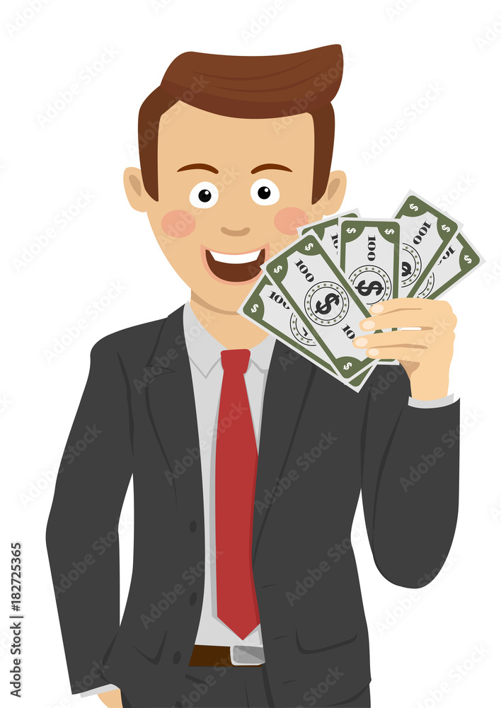 Young happy businessman with fan of money Young happy businessman with fan of money