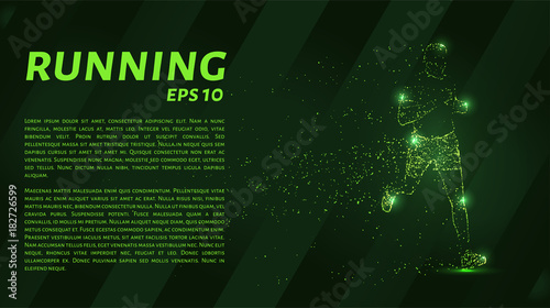 Runner consists of points. Particles in the form of a runner on a dark background. Vector illustration. Graphic concept running.