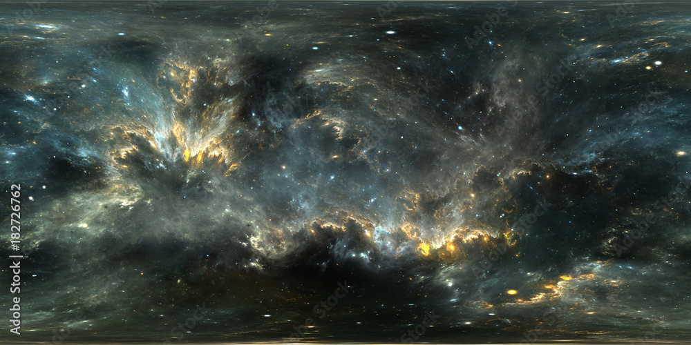 Space background with nebula and stars. Panorama, environment 360 HDRI map. Equirectangular projection, spherical panorama. 3d illustration - obrazy, fototapety, plakaty 