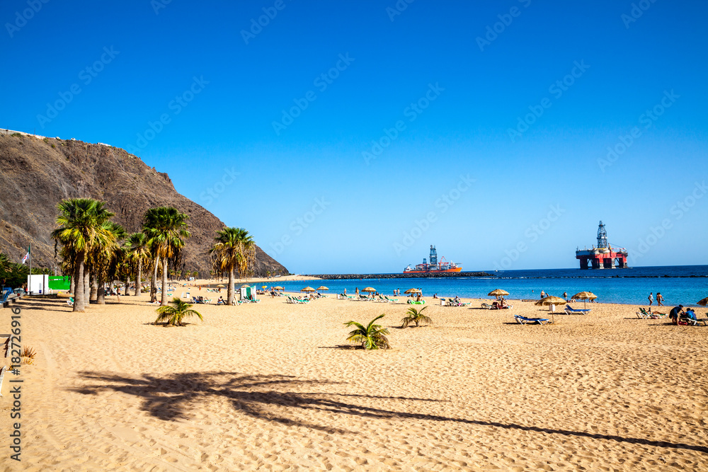 Beautiful summer landscape with Teresitas the famous beach of Tenerife in Canary island, Spain
