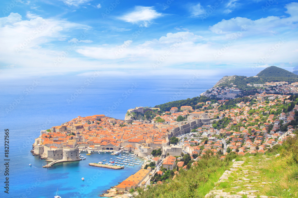 Beautiful view of the historic city of Dubrovnik, Croatia on a sunny day.