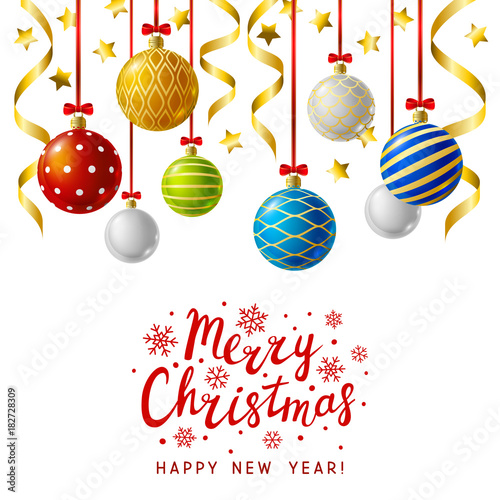 Christmas greeting card with color Xmas balls