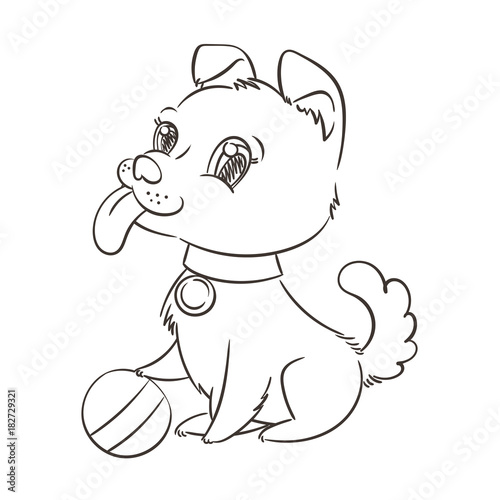 Happy golden cartoon puppy. Cute little dog wearing collar.