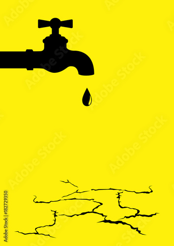 Water tap on the dried cracked land