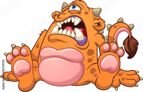 Lazy orange cartoon monster. Vector clip art illustration with simple gradients. All in a single layer.