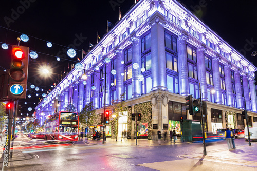 Uk, England, London Oxford street shops Christmas illumination lights decorated for New Year 2015 photo