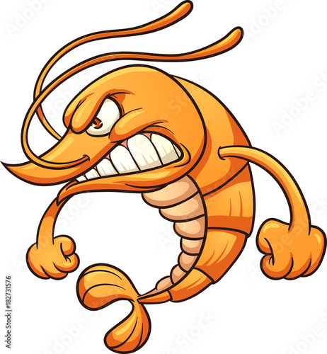 Angry cartoon shrimp. Vector clip art illustration with simple gradients. All in a single layer.