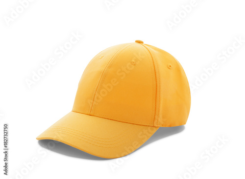 Baseball cap yellow with shadow templates, front views isolated on white background