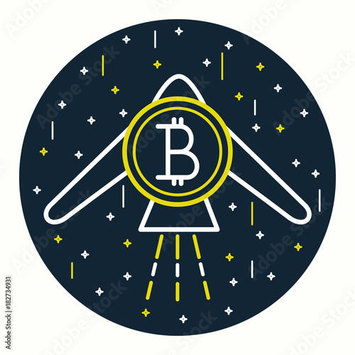flying rocket bitcoin vector icon