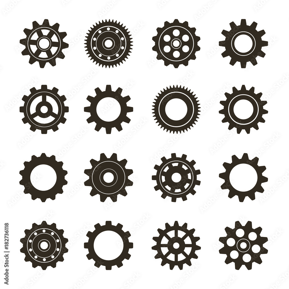 Set of gears on a white background. Vector illustration.