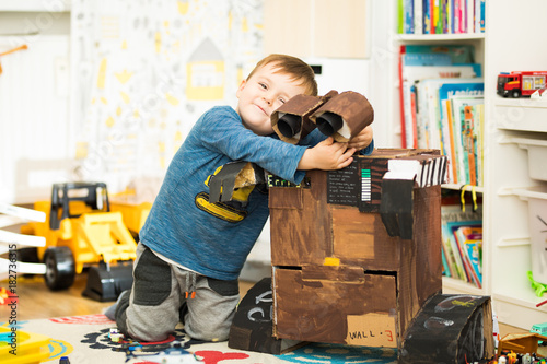 home made cardboard toy, robot friend from recycled paper