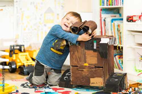 home made cardboard toy, robot friend from recycled paper