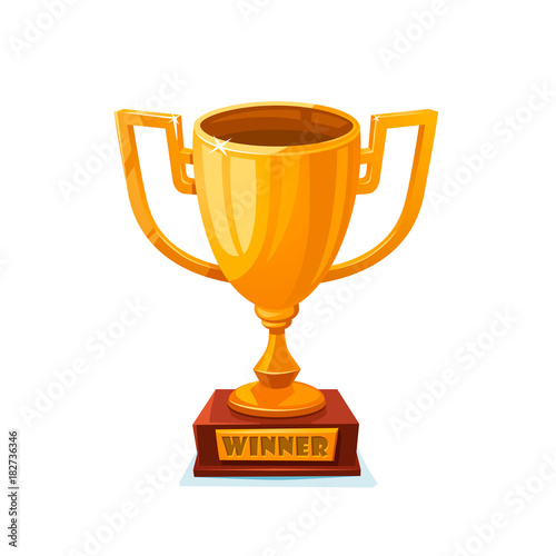 Winner gold cup. First place prize. The winner s goblet. Tropy reward. cartoon style