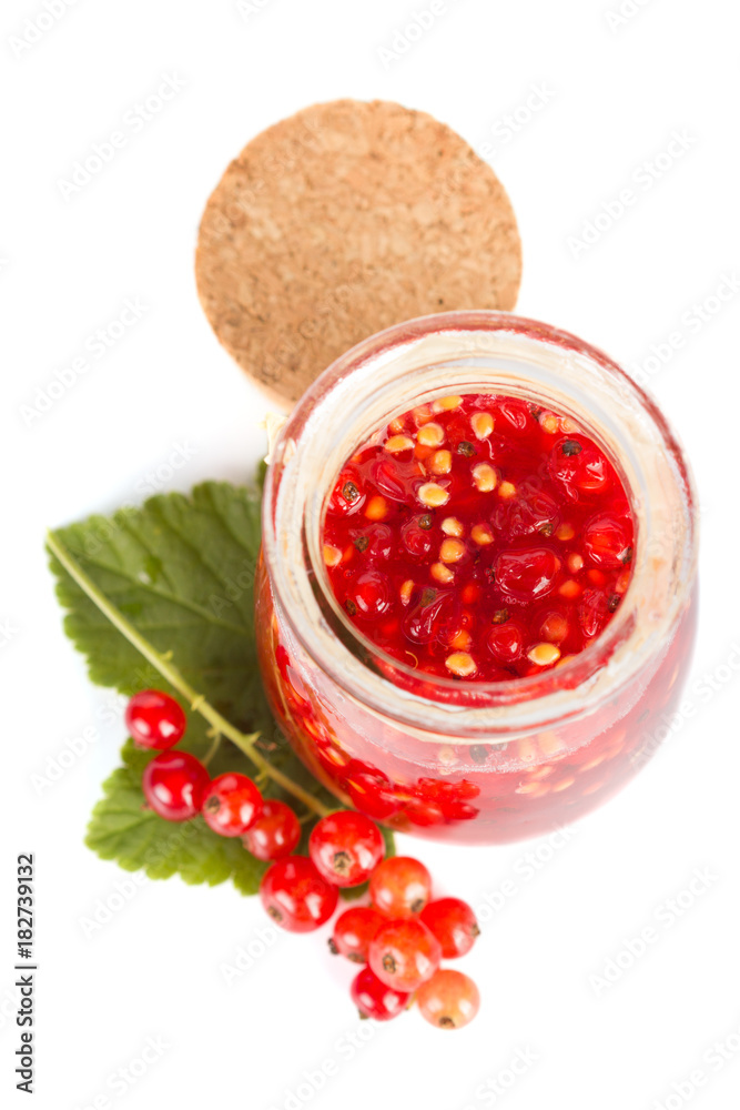 Red current homemade jam on white background Red current homemade jam on white background