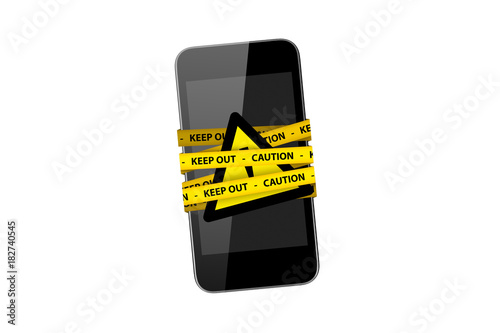 Smart Mobile Phone with Exclamation Mark and Warning Tapes